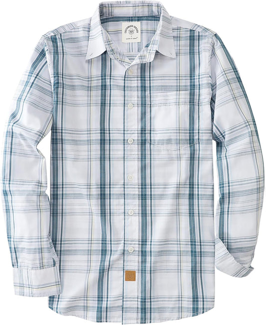 Mens Long Sleeve Button Down Shirts Plaid Casual Work Cotton Vintage Soft with Pocket Regular Fit