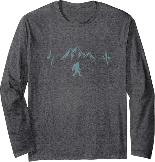 Bigfoot Heartbeat Sasquatch Squatch Minimalist Mountains Tee Long Sleeve T-Shirt