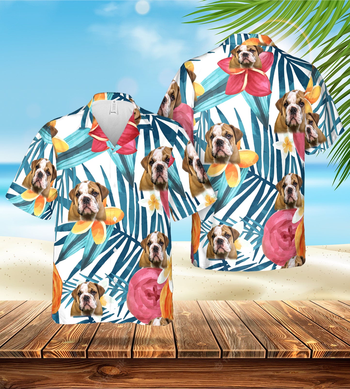 Custom Hawaiian Shirt (Floral White: 1-4 Pets)