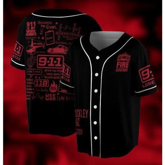 9-1-1 Doodle Art Baseball Jersey, 911 American TV Series Jersey, 9-1-1 TV Show , Evan Buckley