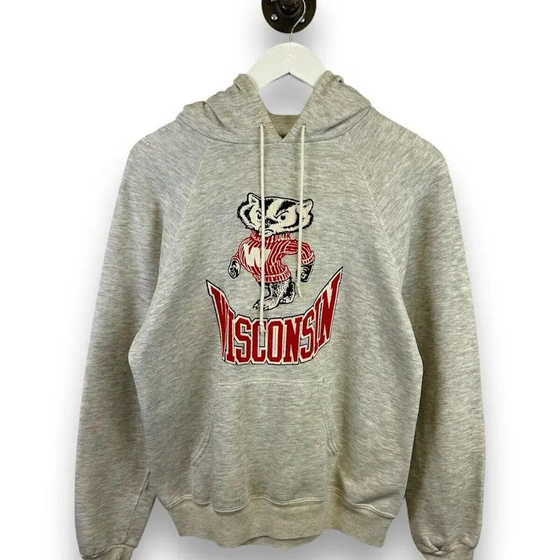 Vintage 80s/90s Wisconsin Badgers NCAA Lee Hooded Collegiate Sweatshirt Sz Large T-Shirts, Hoodie | InkThreadWorks.com