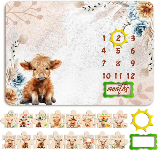 Highland Cow Baby Monthly Milestone Blanket, Newborn Photography Background Decor, Highland Cow Nursery Decor, Perfect Newborn Gift & Keepsake