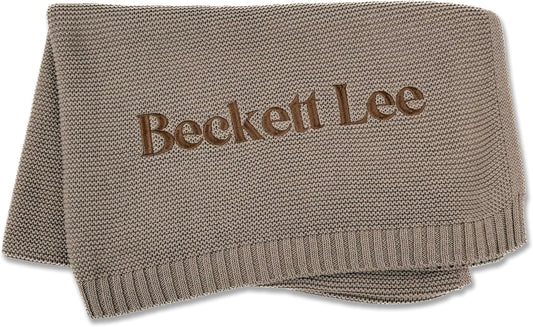 Hickory Hollow Designs Name Blankets Personalized Baby, Embroidered Baby Blanket, 100% Cotton, Tan Throw Blanket, Monogrammed Baby Gifts, Custom Name Blanket for Boys, (Taupe)