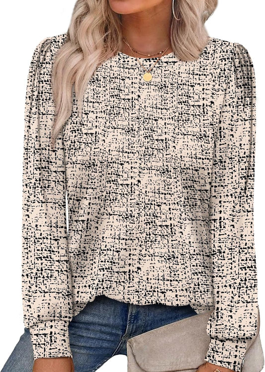 Womens Long Sleeve Shirts 2026 Fall Tunic Tops Crewneck Blouses Print