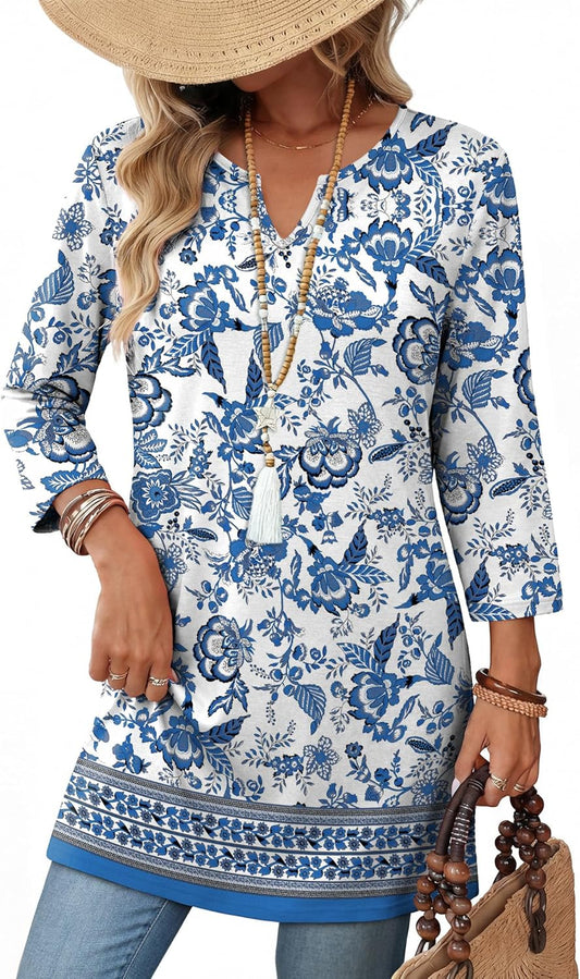 Summer Boho Tops For Women 3/4 Length Sleeve Womens Tops Vacation Outfits