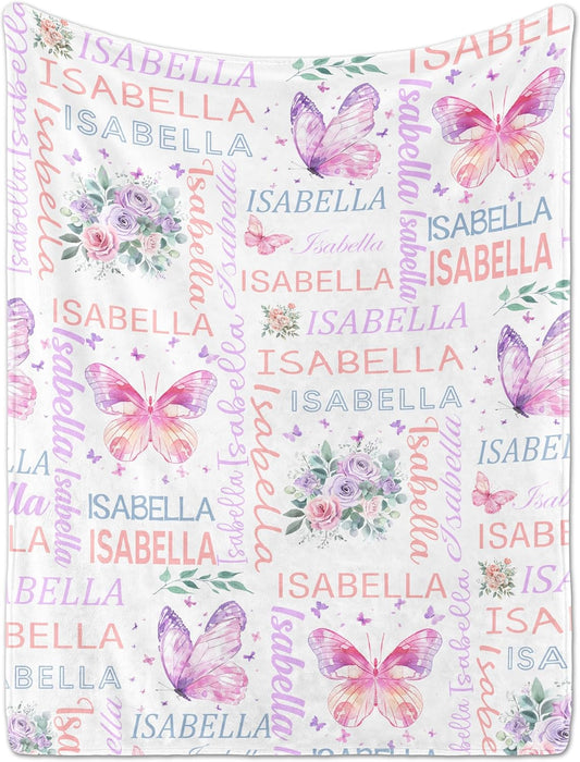 PUREFLY Personalized Baby Blanket- Printed in USA-Custom Baby Blanket with Name for Girls and Boys, Super Soft Plush Fleece, Personalized Baby Gifts