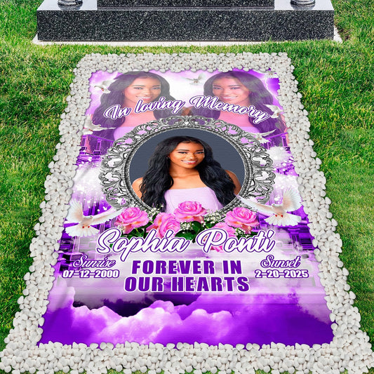Grave Blankets for Cemetery Waterproof, Personalized Memorial Grave Blanket Cover, Custom Photo Name Date Grave Cover for Your Loved one Cemetery Decor Forever Remembered Forever Missed (MEMORIAL-11)