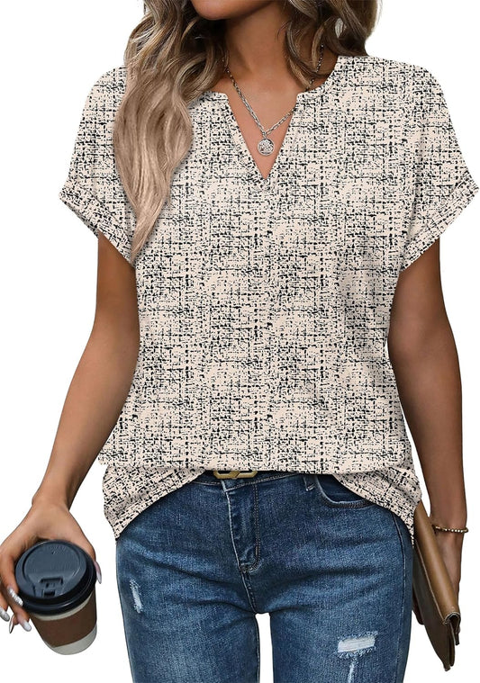 Womens Tops Dressy Casual V Neck Rolled Sleeve T Shirts Fashion Clothing Business Casual Outfits Beach Vacation Clothes