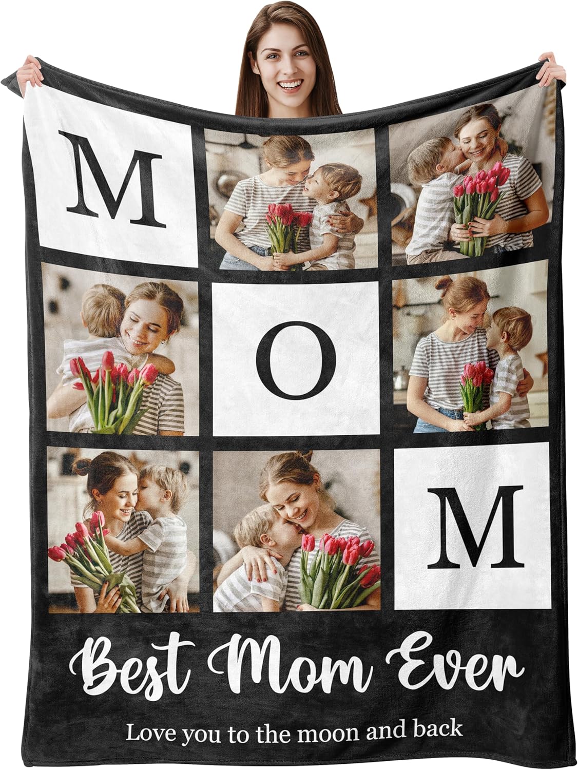 Gifts for Mom, Mother's Day Blanket Gift for Mom from Daughter Son, Custom Photo Blanket, Personalized Blankets with Picture Mother Gifts - Christmas Birthday for Moms Grandma Women