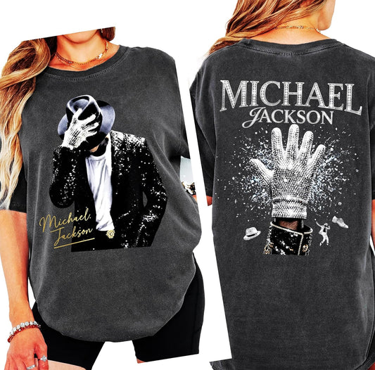 King of Pop Music Legend Tee – Vintage Pop Icon Inspired Graphic T-Shirt – Double Sided Music Biopc Fan Shirt – Retro Dance Legend Graphic Shirt - Pepper Charcoal Color