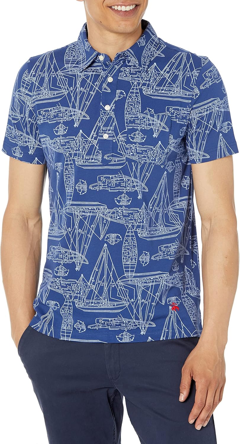 Men's Cotton Jersey Boat Print Short Sleeve Polo