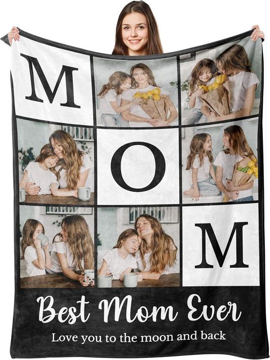 Gifts for Mom, Mother's Day Blanket Gift for Mom from Daughter Son, Custom Blanket with Photo, Personalized Picture Blankets Mother Gifts - Christmas Birthday Present for Moms Grandma Women