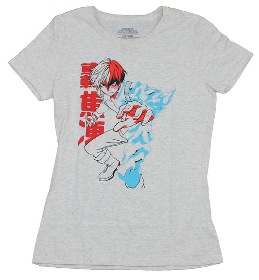 My Hero Academia Girls Juniors T-Shirt - Shoto Todoroki Ice & Kanji Image