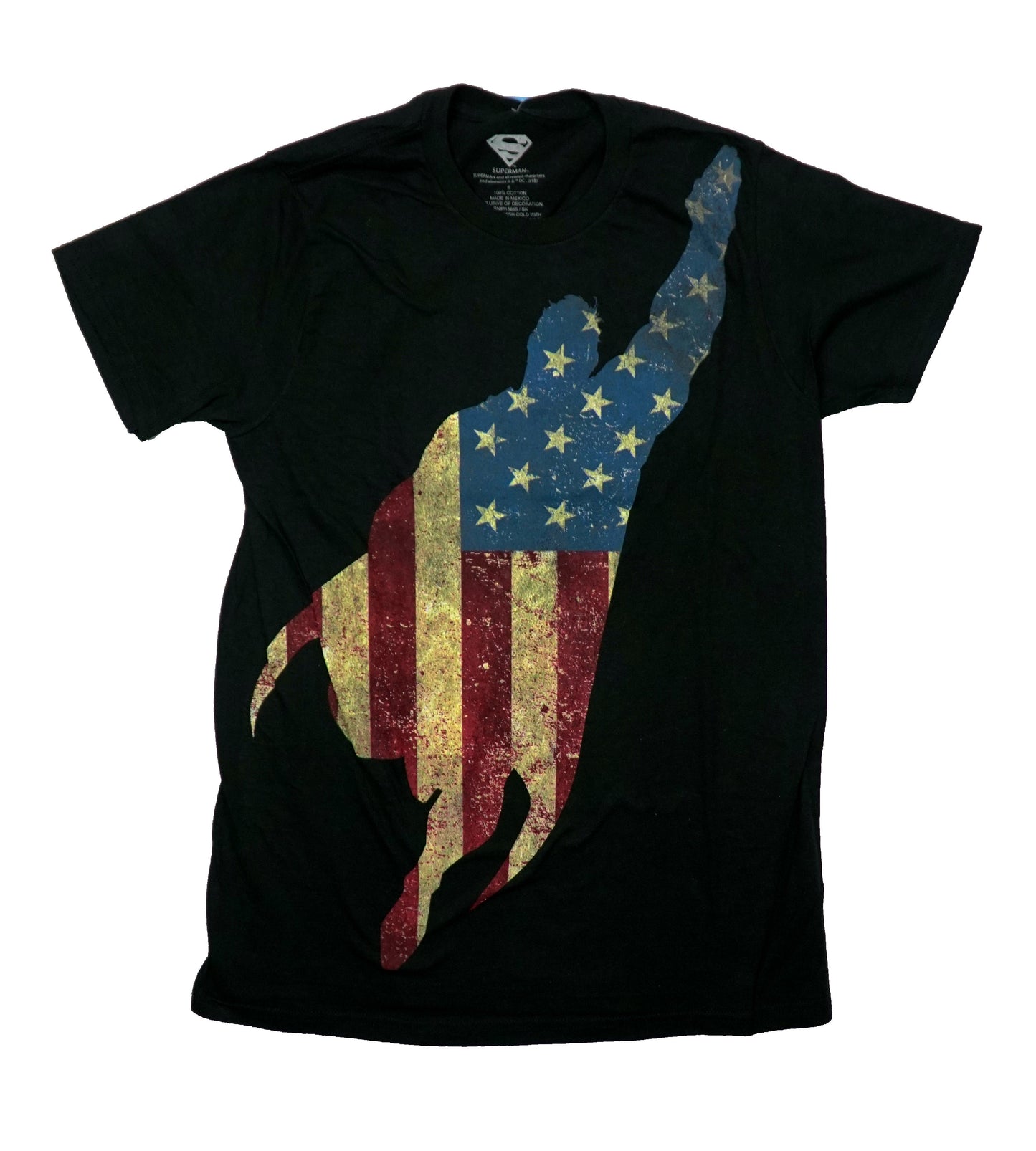 Superman Mens T-Shirt - Flying American Flag Silhouette