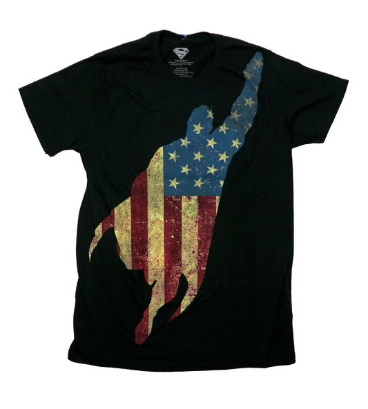 Superman Mens T-Shirt - Flying American Flag Silhouette