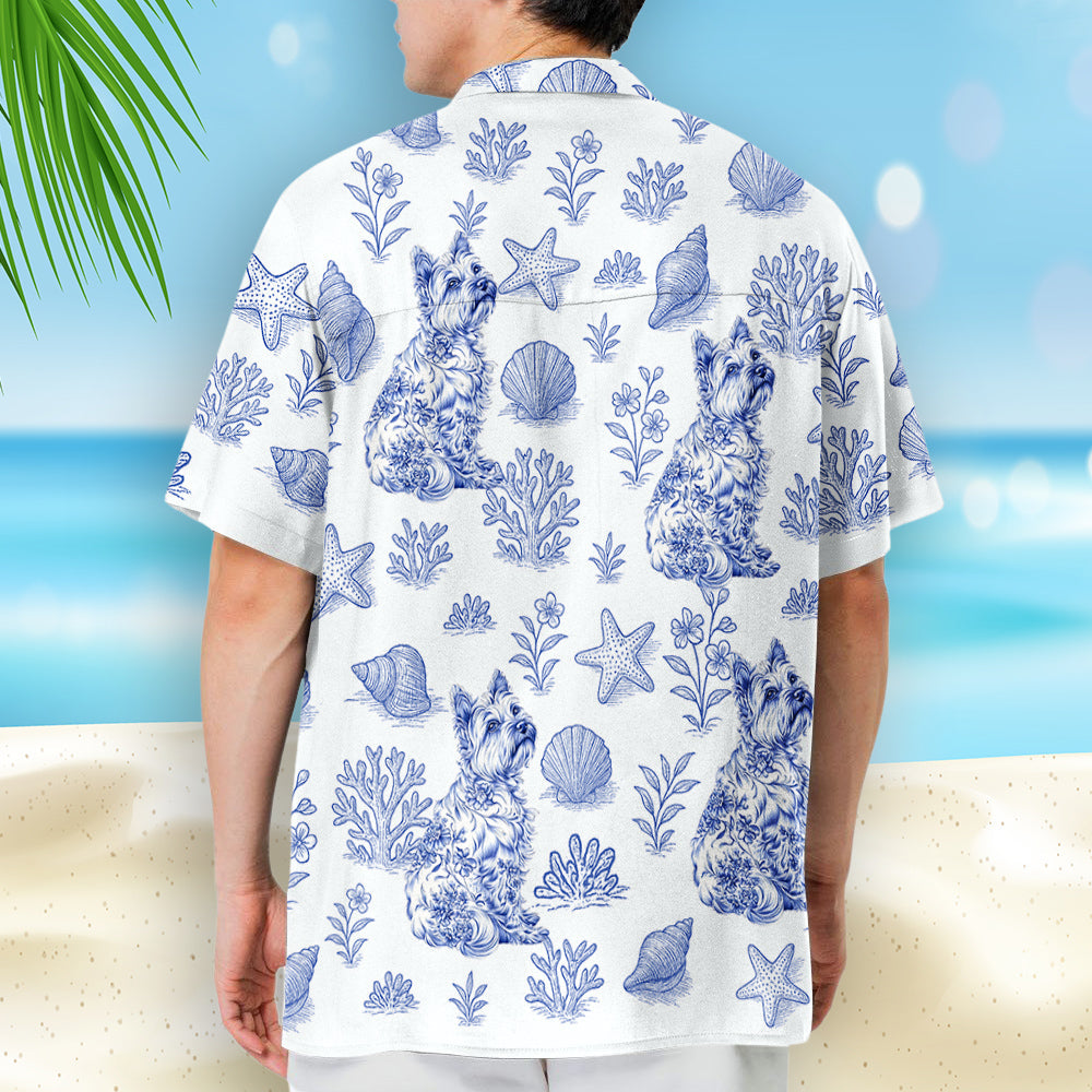Blue Seashell And Dog - Personalized Custom Hawaiian Shirt