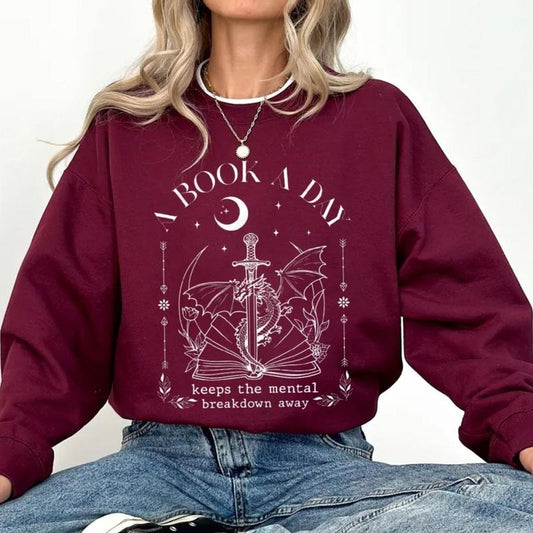 A Book A Day Keeps The Mental Breakdown Away Shirt, Dragon A Book Day Hoodie, Fantasy Book Tee, Bookish Cricut , Unisex...
