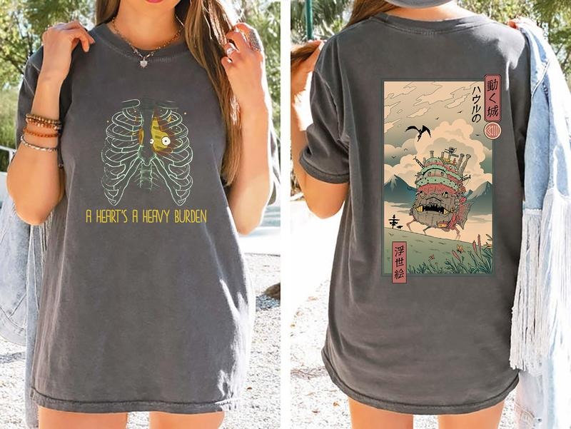 A Heart's A Heavy Burden 2 Sided Comfort Color Tshirt, Howls Moving Castle Shirt, Studio Ghibli, Anime