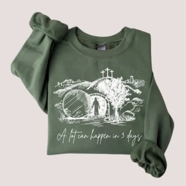 A Lot Can Happen in 3 Days Sweatshirt, Vintage Easter Jesus, Easter Gift T-Shirts, Hoodie | InkThreadWorks.com