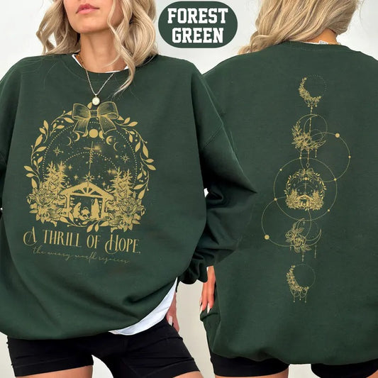 A Thrill Of Hope The Weary World Rejoices Sweatshirt, Christian Christmas Sweatshirt, Nativity Scene Sweater, Christmas...