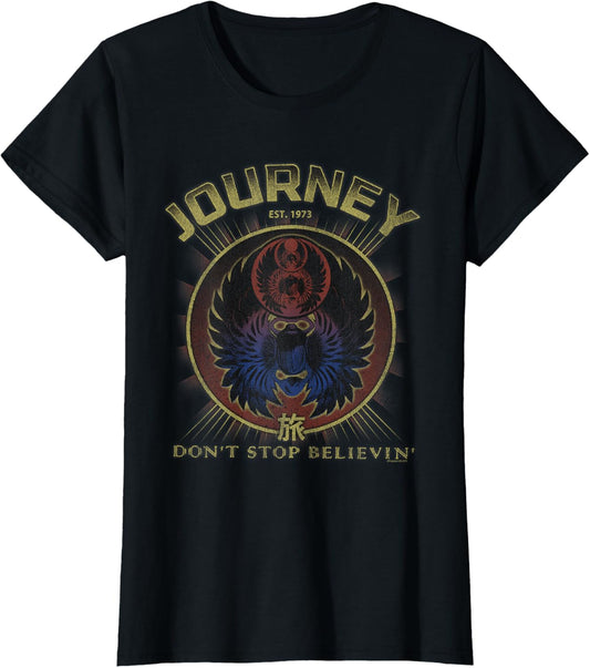 Gold Don't Stop Believin' Scarab Logo Vintage Band T-Shirt