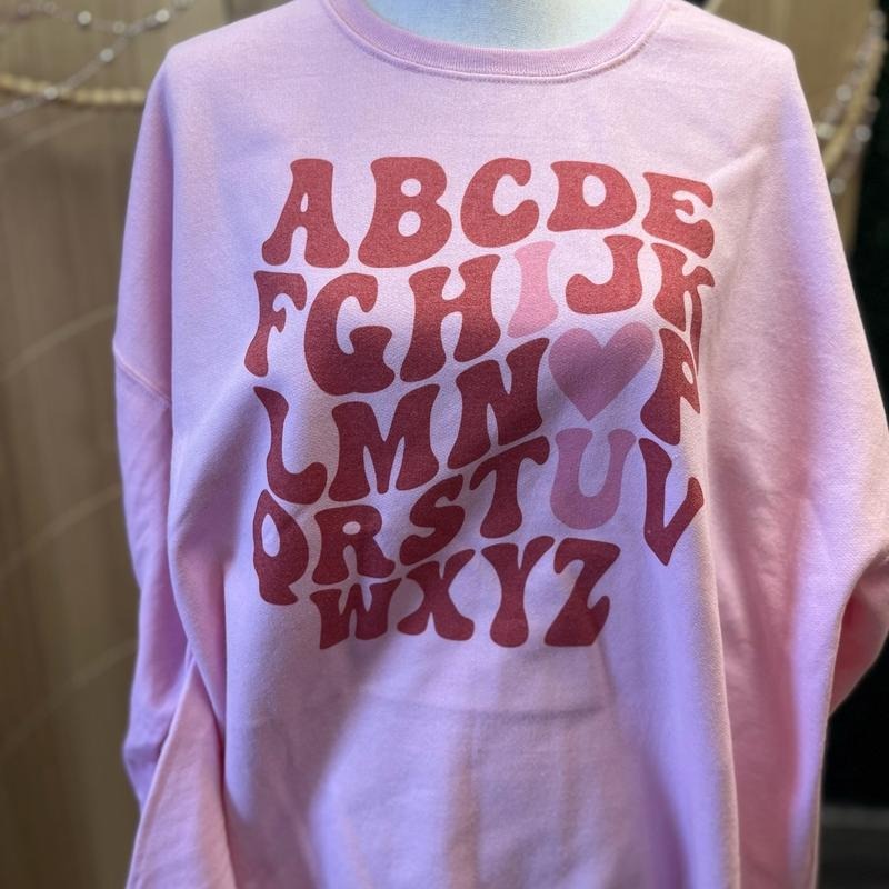 ABCDE I Love You Unisex Fit Sweatshirt  or Tee - Pink Sweatshirt - Valentines Day Sweatshirt Hoodie | InkThreadWorks.com