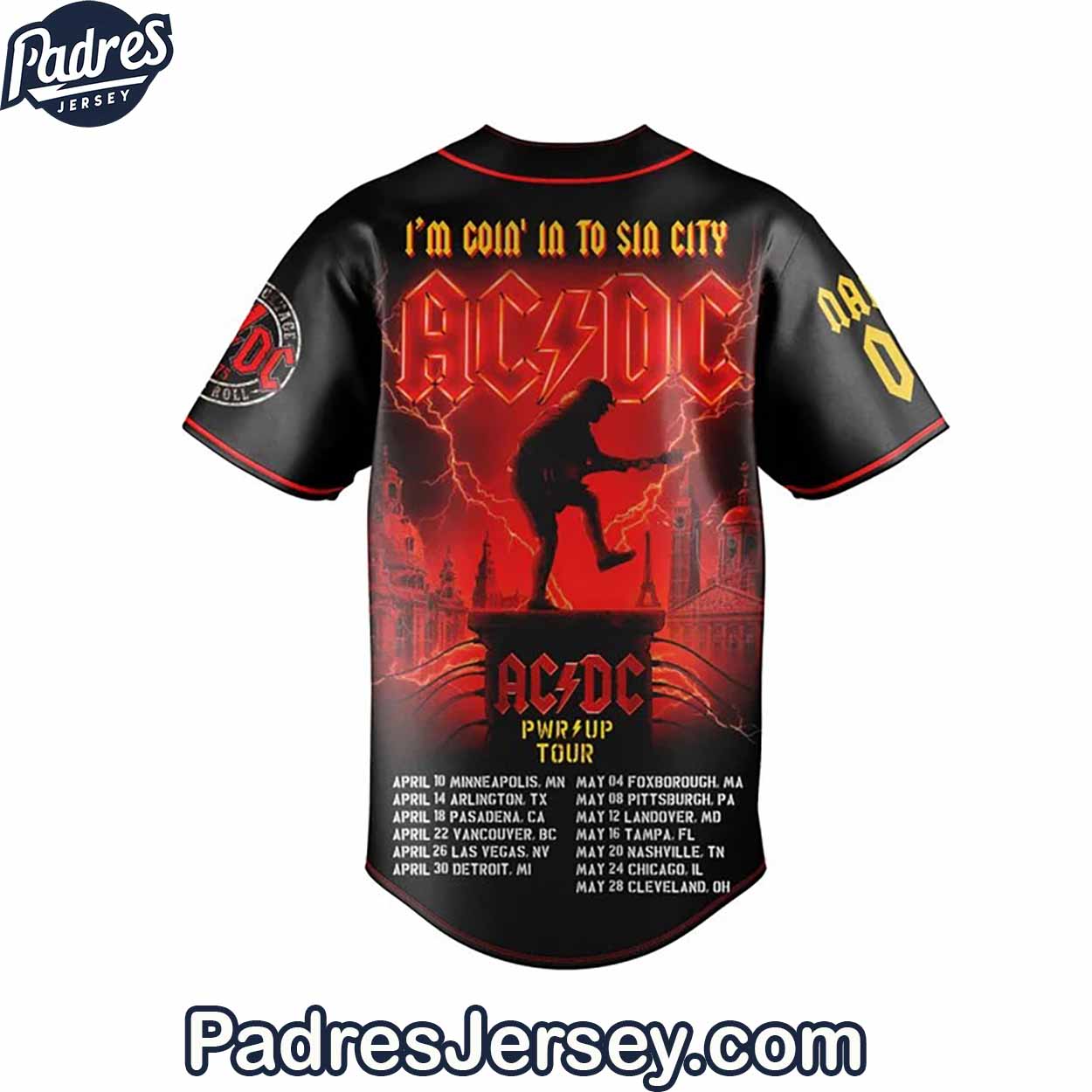 ACDC PWR UP Tour Baseball Jersey Outfit - Custom Name - Padres Jersey Oasis: Elevate Your Baseball Style Game
