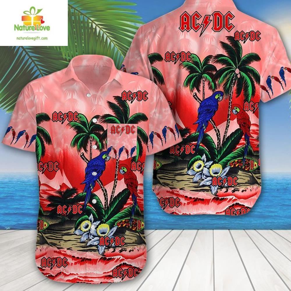 Hawaiian Shirt ACDC Tropical Parrot Summer Beach Shirt