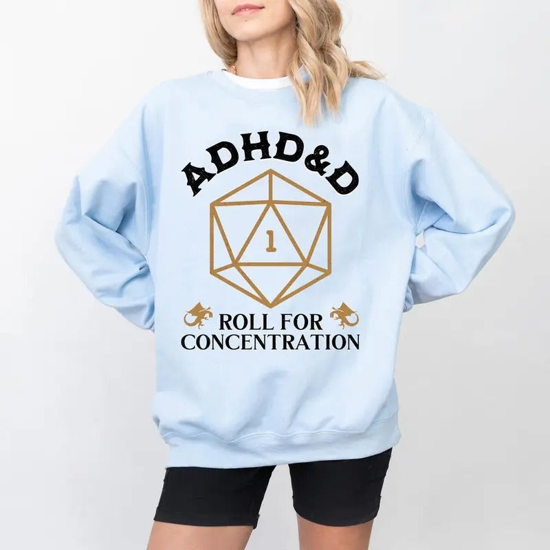 ADHD Sweatshirt Casual Street Style Fleece Fabric Crewneck Pullover Sweatshirt Tops Trendy for Unisex, Perfect Gifts