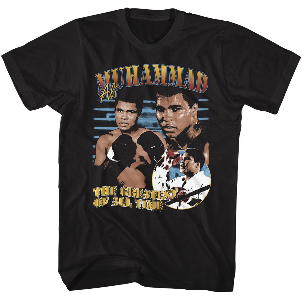 Muhammad Ali - Collage - American Classics - Solid Black Adult Short Sleeve T-Shirt