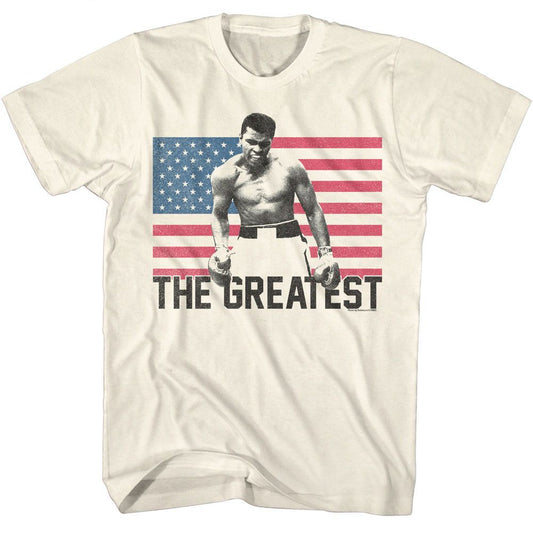 Muhammad Ali - Flag The Greatest - American Classics - Solid Off-White Adult Short Sleeve T-Shirt