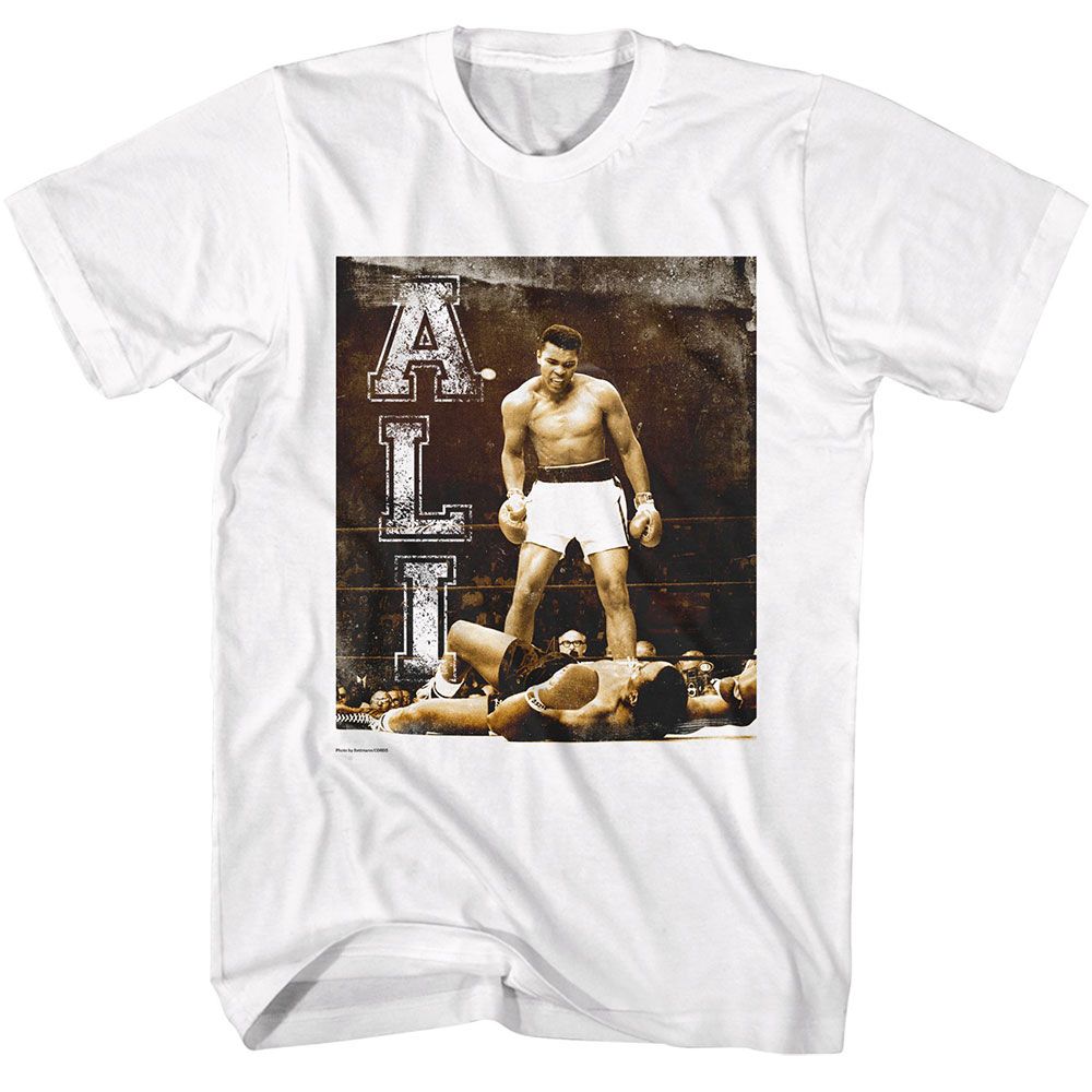 Muhammad Ali - Grunge Ko Vertical Text - American Classics - Solid White Adult Short Sleeve T-Shirt