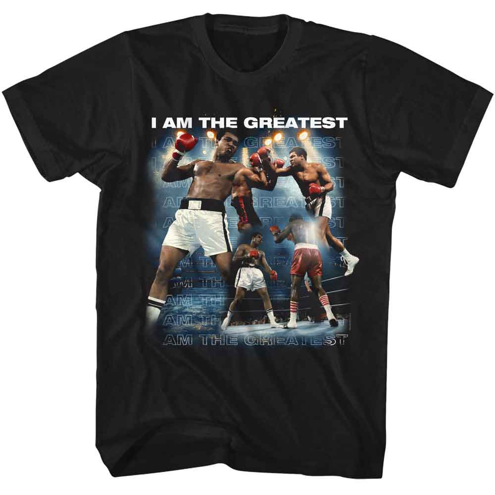 Muhammad Ali - I Am The Greatest Collage - American Classics - Black Solid Adult Short Sleeve T-Shirt