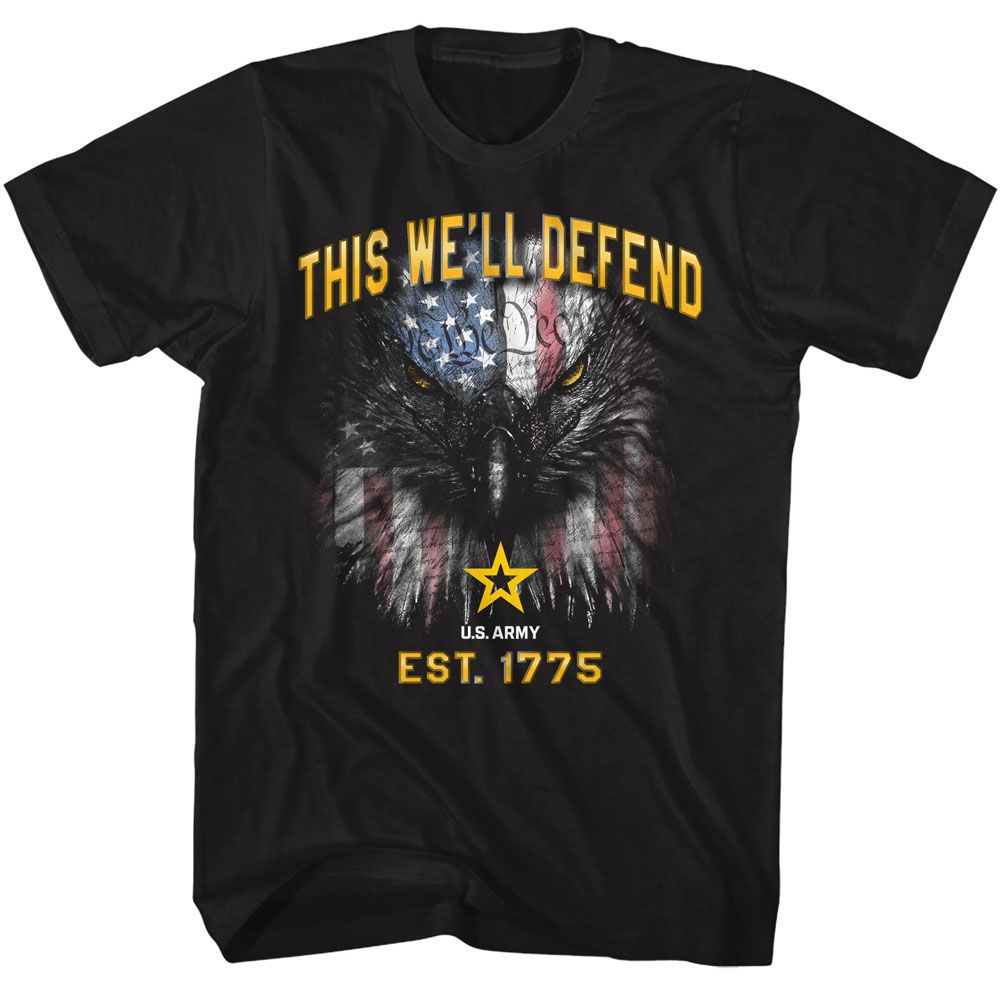 US Army - This Well Defend - American Classics - Solid Black Adult Short Sleeve T-Shirt