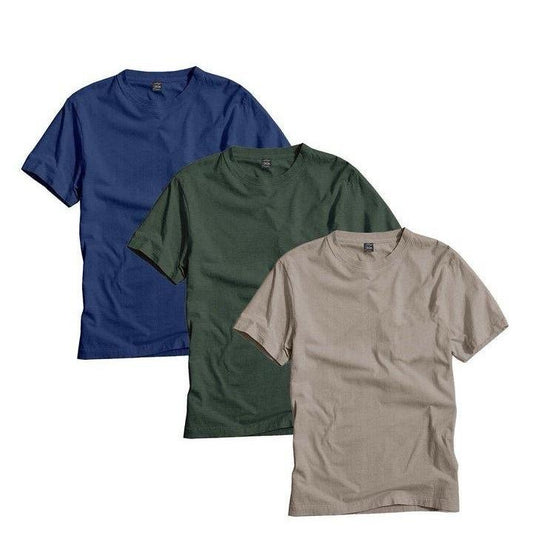 AXISM Menswear Bundle Pack of 3 Basic Tees - Short Sleeve Fitted Cotton Top in Khaki Forest Green Navy Grey Mint Pink All...
