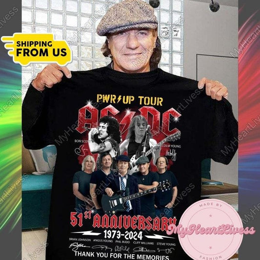 Acdc 51st Anniversary 1973-2024 Thank You For The Memories Signatures Shirt, 2024 Ac Dc Pwr Up World Tour1