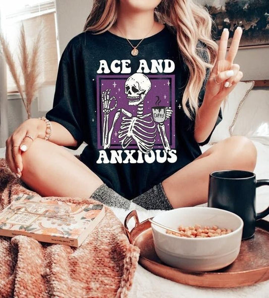 Ace And Anxious T Shirt Hoodie Sweater Asexual Asexual Shirt Ace Pride Asexual Clothing Skeleton Goth Aromantic Aroace...