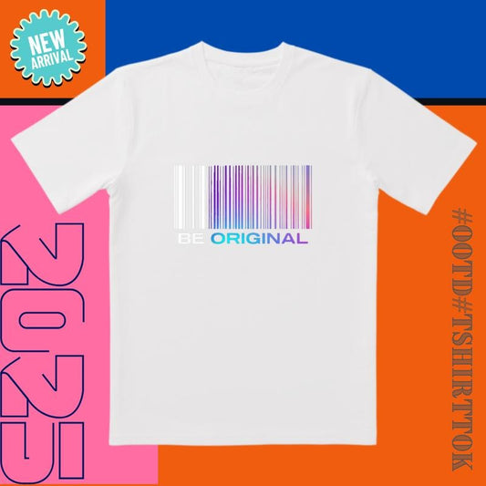 Pre-Order Alert! 'BE ORIGINAL' Barcode Tee |   White Base & Rainbow Noise |   Trendy All-Day Style for...