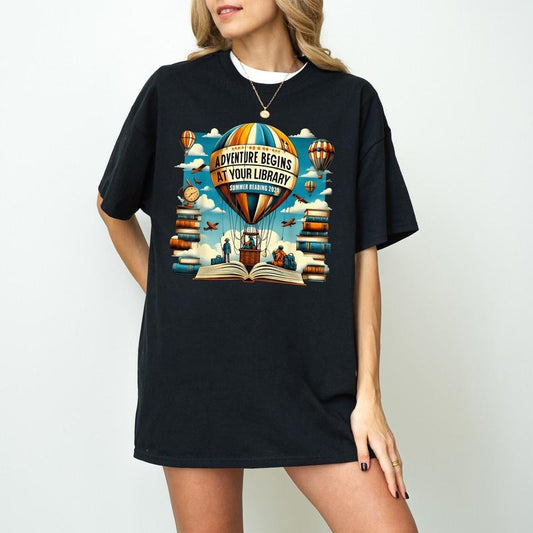 Adventure Begins At Your Library Summer Reading Hot Balloon Shirt, Funny Unisex Tee