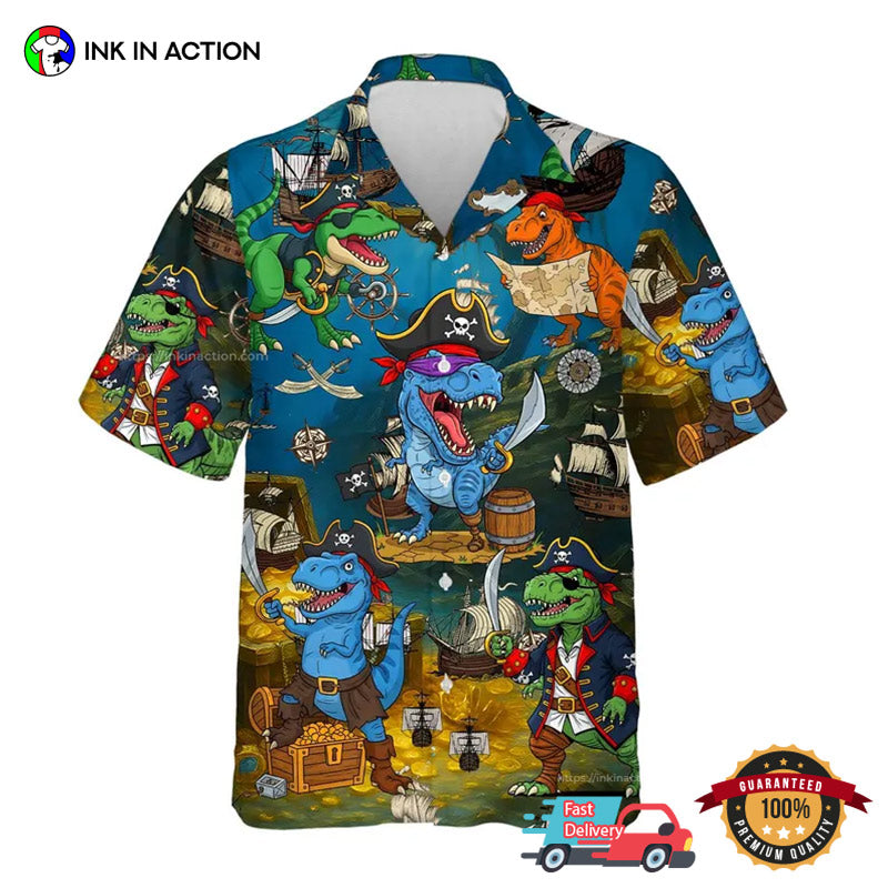 Adventure T-Rex Pirate Dinosaur Hawaiian Shirt