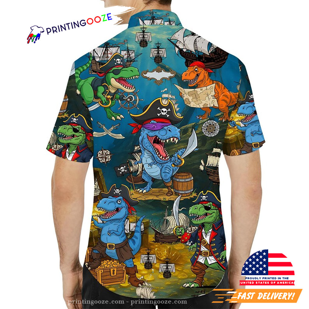Adventure T-Rex Pirate Funny Pirate Dinosaur Hawaiian Shirt