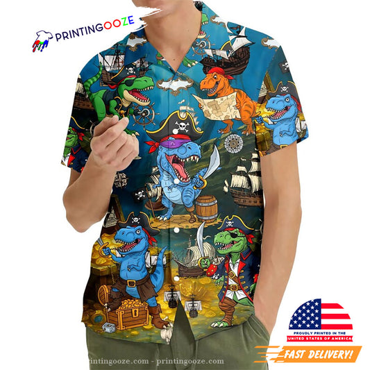 Adventure T-Rex Pirate Funny Pirate Dinosaur Hawaiian Shirt