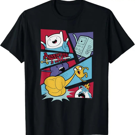 Adventure Time Group Shot Action Comic Panels Vintage Graphic Tees, Crew Neck, Size S- 3XL, Menswear Top, Womenswear Top Underwear Streetwear A6