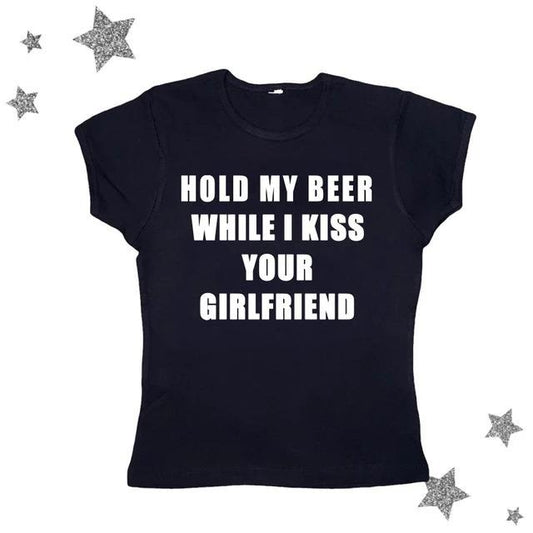 Aesthetic Cute Baby Tee, Vintage Women's Letter Print, Casual Punk Streetwear, Grunge T-shirt, Y2k Clothes Gothic Emo...