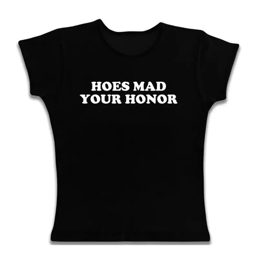 Aesthetic Vintage Y2k Style Clothes, Hoes Mad Your Honor Baby Tee, Goth Short Sleeve Emo Girls Tops, Y2k Top Women...