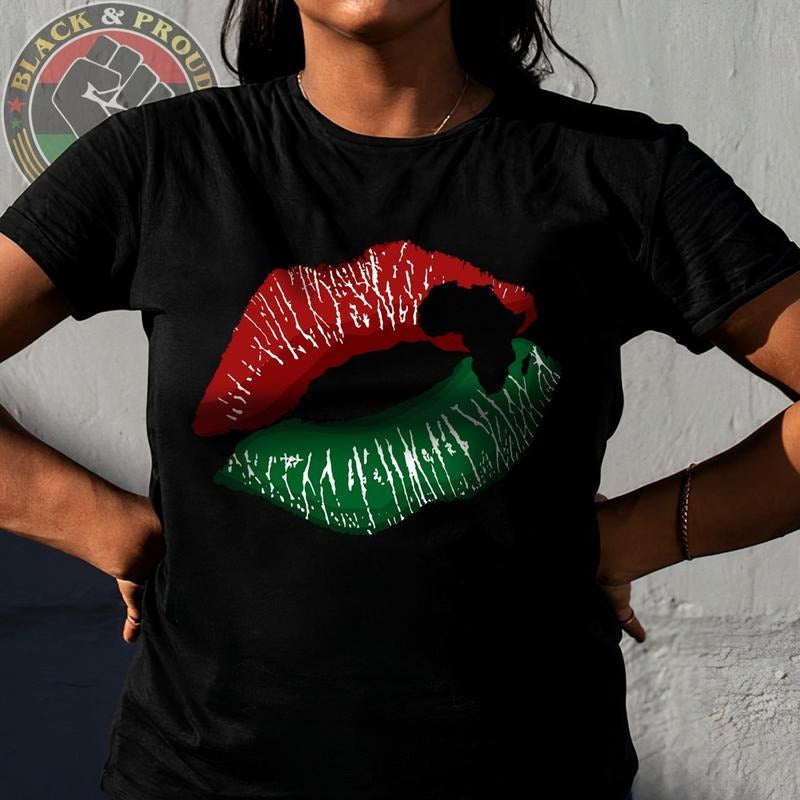 African American Lips Women Casual Top, Black Women Tee, Black Lips Shirt, Black Girl Magic Shirt, BLM, Mother's Day Gift