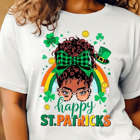 Afro Girl Messy Bun St. Patrick's Day Shirt, Black Girl Magic Tee, Lucky Black Women St Patrick Day Gift Hoodie, Sweatshirt