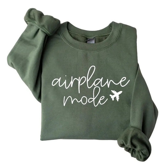 Airplane Mode Sweatshirt, Airplane Shirt, Travel Sweater, Airplane Mode Shirt, Vacay Mode Hoodie Outdoor Casual Classic Cotton Crewneck