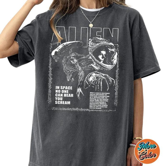 Alien In Space No One Can Hear You Scream Anime Shirts, Cotton Unisex T-shirt, Crew Neck, Size S- 3XL, Menswear Top, Womenswear Top Underwear Streetwear