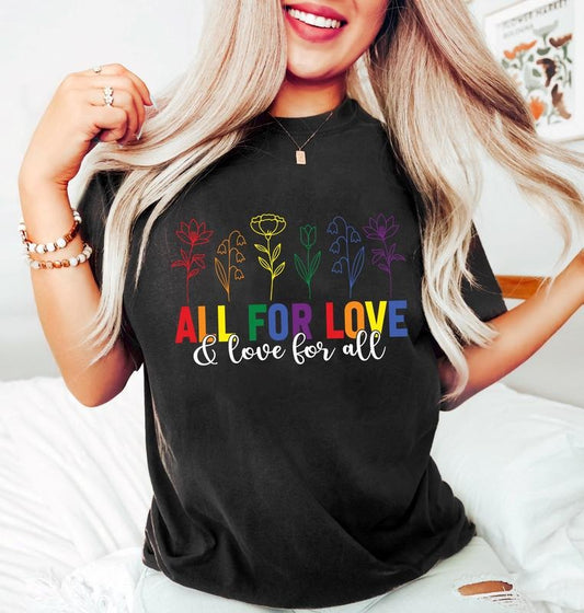 All For Love Love For All Sweatshirt, LGBTQ Pride Tee, Pride Month Shirt, Rainbow Flowers Gay Shirt, Queer Inclusive...